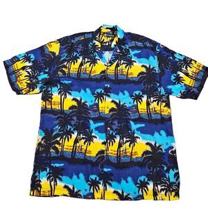 Wingo Hawiian Men's 100% Rayon Short Sleeve Button Down Shirt Size XL Palm Trees